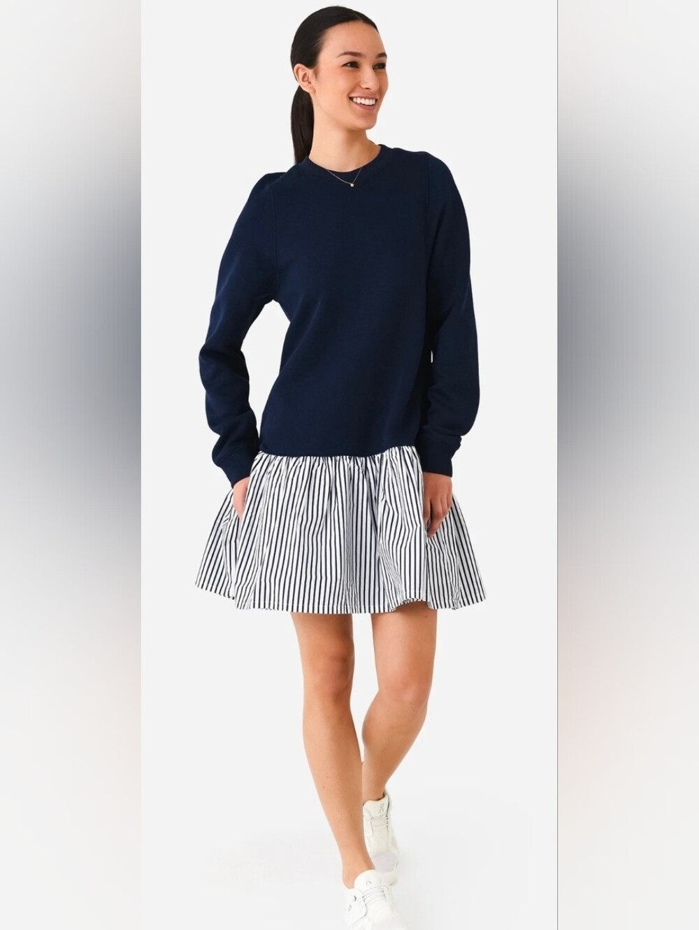 ADDISON BAY The Swing Dress Navy With Bubble Skirt Blue White Striped Sz Large